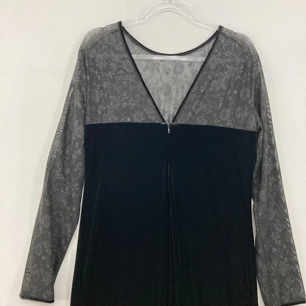 Vintage‎ Bobbie Bee size 14 Black Velvet Mesh V Neck Dark Romantic Maxi Dress